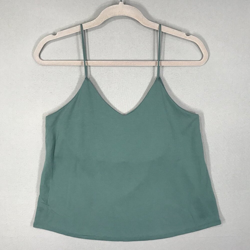 Double Zero Tank Top Women's Small Green Pullover Cami Double V-Neck Lined Modal
